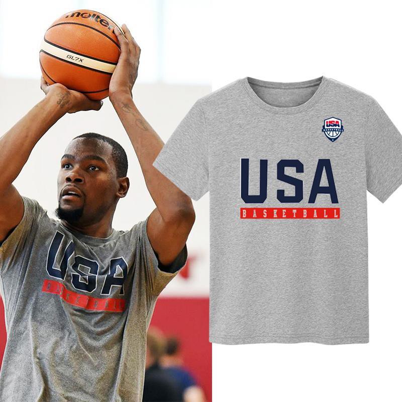 ♕USA USA ชุดกีฬาบาสเก็ตบอลแขนสั้น Durant เสื้อยืด James Curry Irving ชุดฝึกซ้อมผู้ชาย