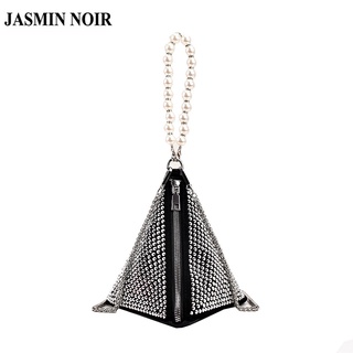 Jasmin NOIR กระเป๋าสะพายข้าง ทรงสามเหลี่ยม ประดับมุก เพชร สําหรับผู้หญิง