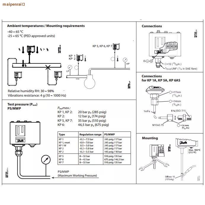 จุดประเทศไทยKP35 KP36 Pressure switch เพรสเชอร์สวิทช์ ยี่ห้อ Danfoss