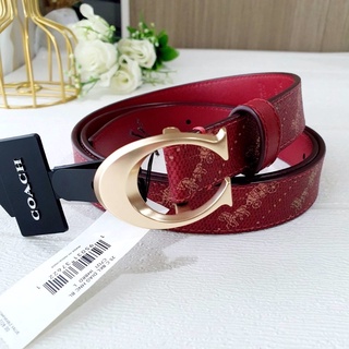 เข็มขัด NEW BUCKLE BELT WITH HORSE AND CARRIAGE PRINT เข็มขัดหญิง สายหนังแคนวาสสีแดงลายรถม้า