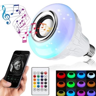 E27 RGB LED โคมไฟอัจฉริยะ หลอดไฟไร้สาย บลูทูธ เล่นเพลง หลอดไฟหรี่แสงได้ พร้อมรีโมตคอนโทรล