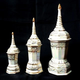 โกศลายไทย มุกทอง ทรงเหลี่ยม ทรงกลม โกศ ใส่อัฐิ เซรามิค กระเบื้อง พร้อมส่ง