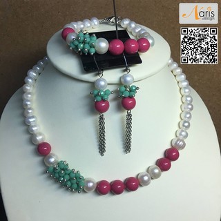 สร้อยไข่มุกแท้ และ ไข่มุกสวา เครื่องประดับออกงานเข้าชุด Pearl necklace Jewelry Bracelets and earrings set stainless stee