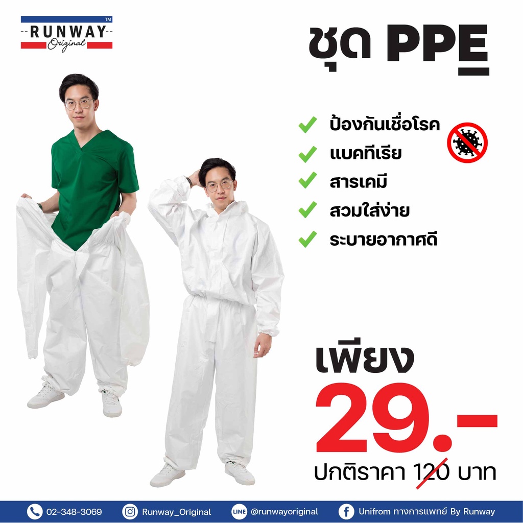ชุด PPE ชุดป้องกันเชื้อแบคทีเรีย สารเคมี ป้องกันโควิด