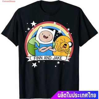 เสื้อยืดแขนสั้น Unisex CN Adventure Time Finn And Jake Rainbow Stars Portrait T-Shirt Popular T-shirts