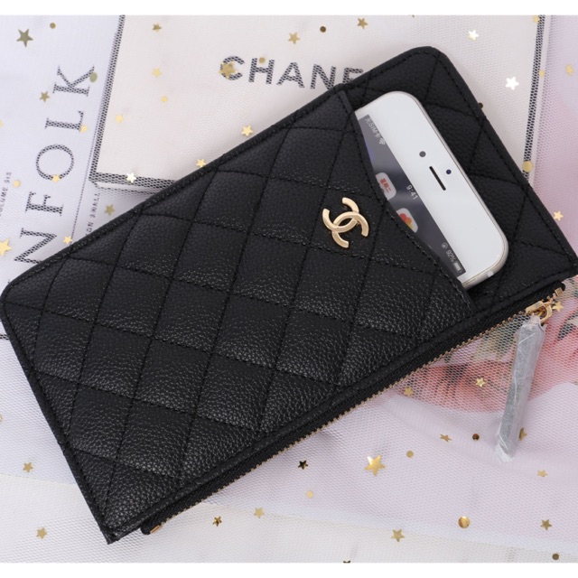 💖พร้อมส่ง💖 Chanel Black Caviar Clutch Quilted Phone Iphone Card Holder