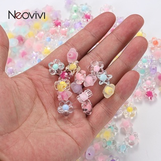 30Pcs ลูกปัดอะครีลิคใสดาวหลวม Spacer ลูกปัดดอกไม้สำหรับทำเครื่องประดับสร้อยข้อมือสร้อยคออุปกรณ์ DIY วัสดุ