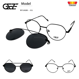 กรอบแว่นสายตา GEZE Clip-On รุ่น RY1026-C1 เต็มกรอบสีดำ คลิปออนแม่เหล็ก เลนส์กันแดด Polarized