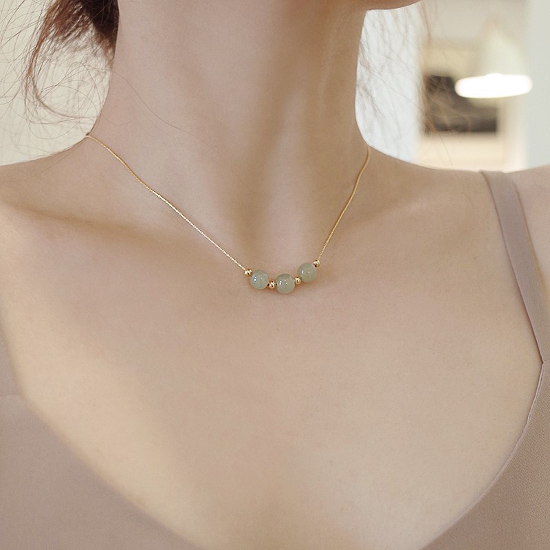 Ins สร้อยคอโซ่ จี้หยก Sansheng Sanshi Hetian สําหรับผู้หญิง - รูปที่ 3