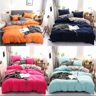 ชุดเครื่องนอน 6 ฟุต(ผ้าปู+ผ้านวม) สีทูโทน เกรดพรีเมี่ยม ผ้าฝ้ายคอตตอน/Cotton