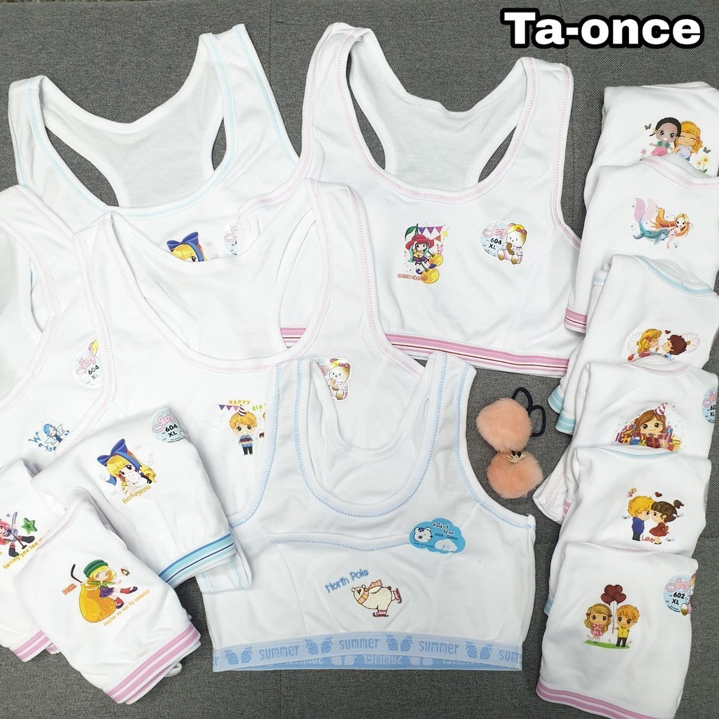 เสื้อซับเด็ก เสื้อซับเด็กสีขาว ทรงครึ่งตัว สวมหัว/ตะขอหลัง คละลายการ์ตูน (UW17)