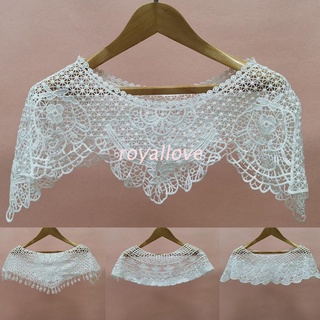 royal Women Summer Sweet Lace Sunscreen Shawl Wrap Hollow Crochet Floral Wedding Cover Up Shrug Scarf Bridal Prom Bolero Cape