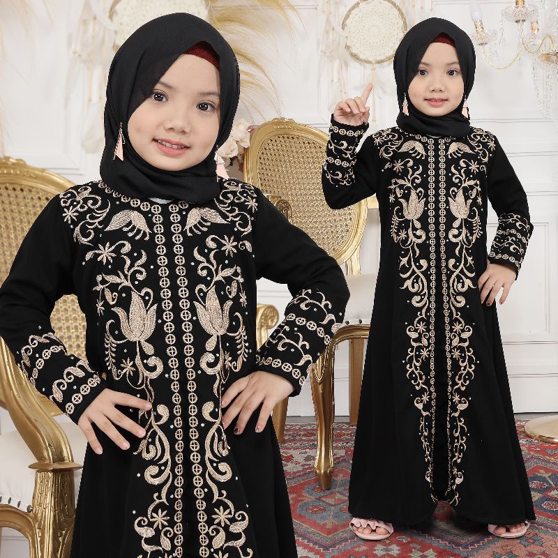 HITAM Gallery Exclusive Black Abaya Gamis ปักเด็กตุรกี (เลื่อนให้ขวาเพื่อดูโมติฟเด็กอื่น)
