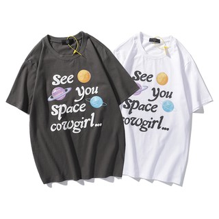 ⚡️ พร้อมส่ง⚡️ สินค้าพร้อมจำหน่ายใหม่ Space Cowgirl interstellar universe คู่รักสตรีทแฟชั่นเสื้อยืดเสื้อยืดฤดูร้อน