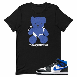 Man T-Shirt for Air Jordan 1 Mid Racer Blue White Hyper Game Royal Black Smile เสื้อยืดแขนสั้นผู้ชายสไตล์เกาหลี oversize