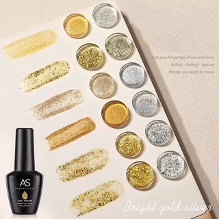 AS สีเจล สีทาเล็บ กากเพชร กลิตเตอร์ เฉดเงิน-ทอง รหัส JY 01-12 15ml.