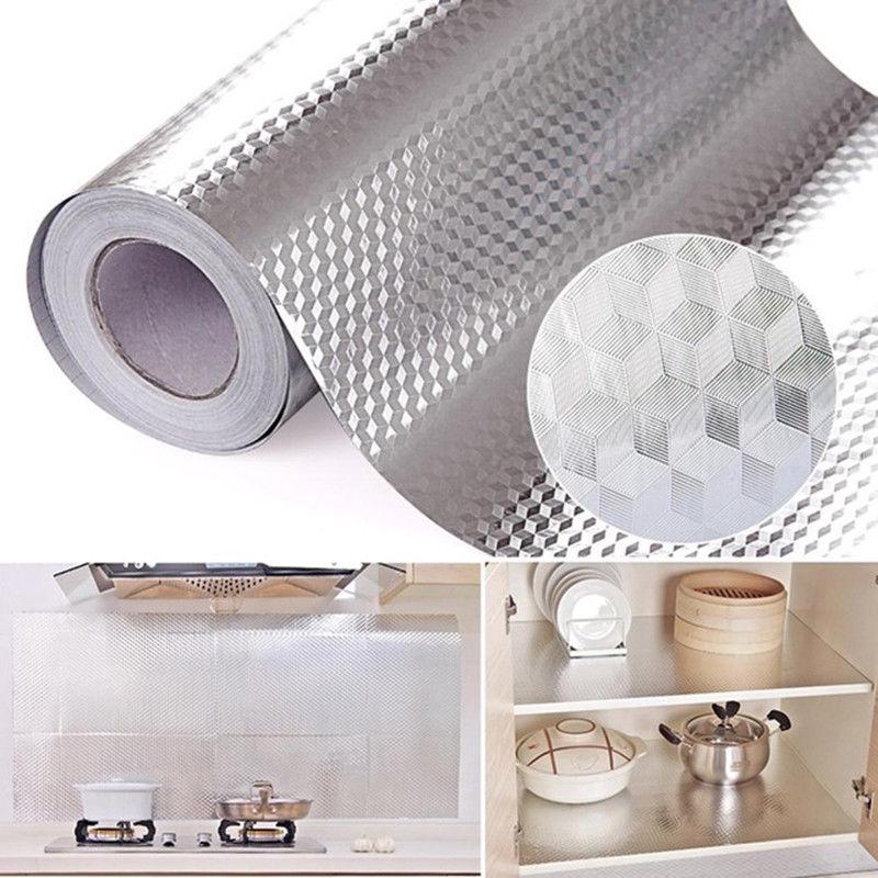 Aluminum Foil Self Adhesive Waterproof Wallpaper Kitchen Sticker DIY Home