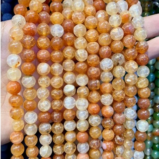 อาเกต เกล็ดมังกร สีส้ม Crackle Agate หินผสานหยินหยาง เส้นยาว เกรด A