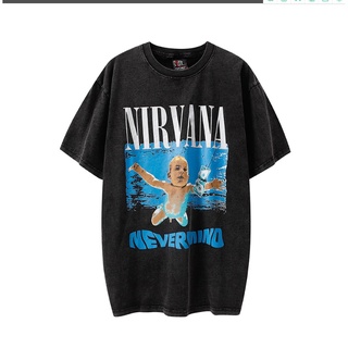 เสื้อยืดสีขาวเสื้อยืดแขนสั้นลําลอง คอกลม ทรงหลวม ลายวง Nirvana Nirvana Band Five Star Cobain Rock สไตล์วินเทจ พลัสไซซ์S-