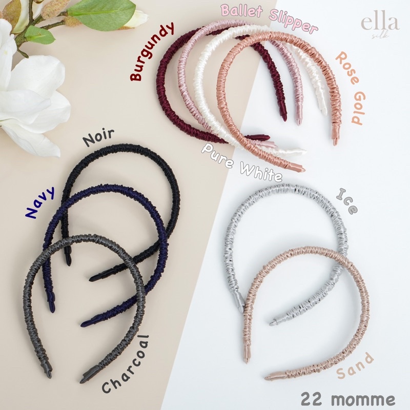 (ที่คาดผมผ้าไหมมัลเบอร์รี่ รุ่นผ้า 22momme ก้านสั้น/ก้านยาว 1 ชิ้น- 22mm slim headband)-Ella Mulberr