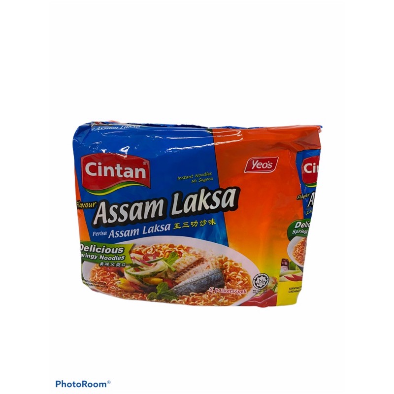 CINTAN  บะหมี่กึ่งสำเร็จรูป ASSAM LAKSA รส ซุปต้มยำปลา สีน้ำเงินแถบส้ม!! 76g 1แพค/บรรจุ5ซอง ราคาพิเศ