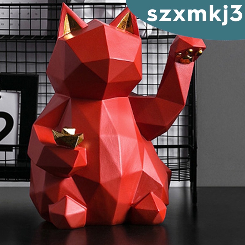 Tutoo Lucky Cat ตุ๊กตาเรซิ่นประติมากรรมเหมือนจริงรูปปั้นตกแต่งบ้านสีขาว