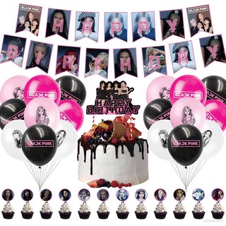 ป้ายแบนเนอร์ ลายธีม Jason Kpop Blackpink Rose Lisa Happy Birthday สําหรับตกแต่งเค้ก ปาร์ตี้วันเกิด