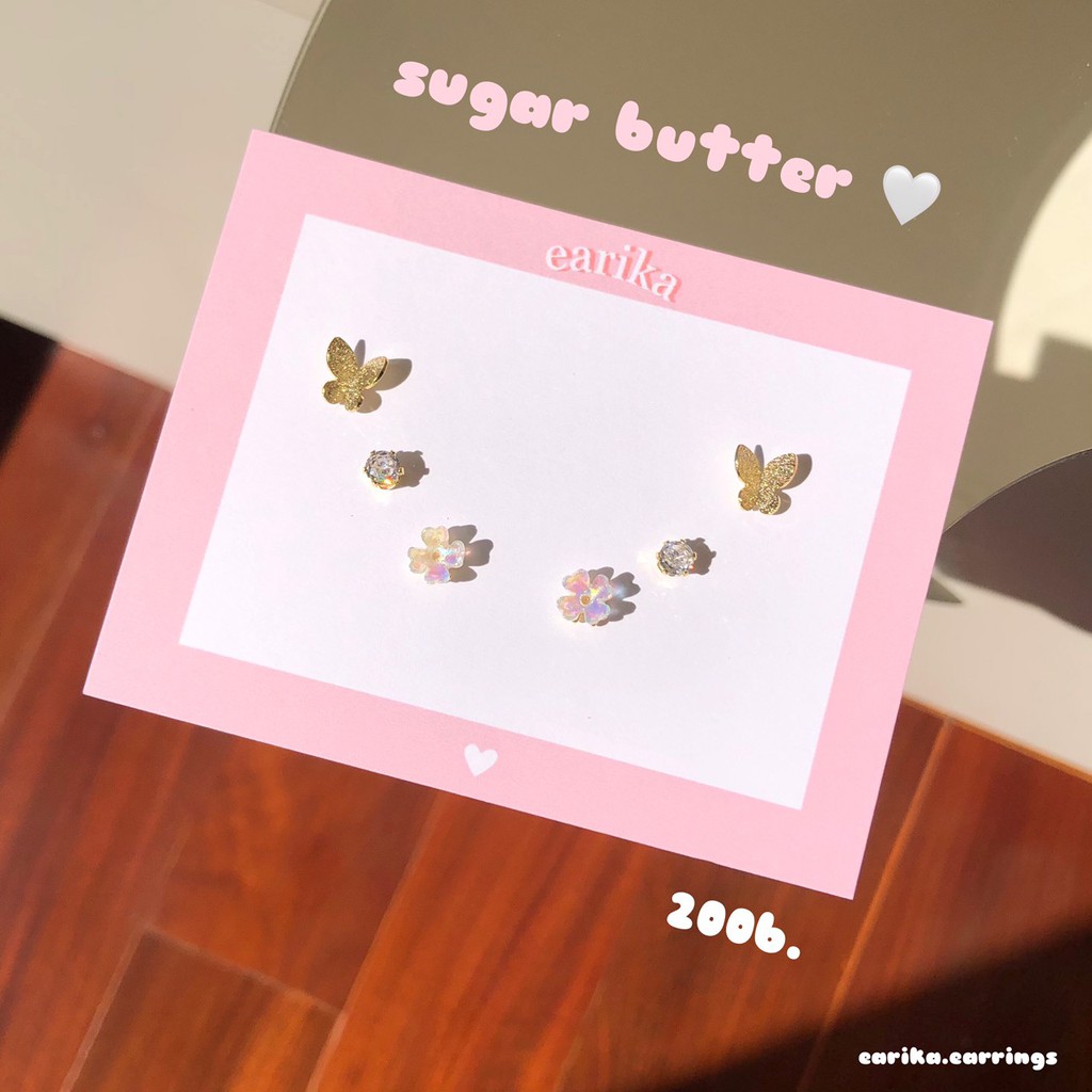 earika.earrings - sugar butter set เซ็ตต่างหูก้านเงินแท้ชุบทอง คนแพ้ง่ายใส่ได้
