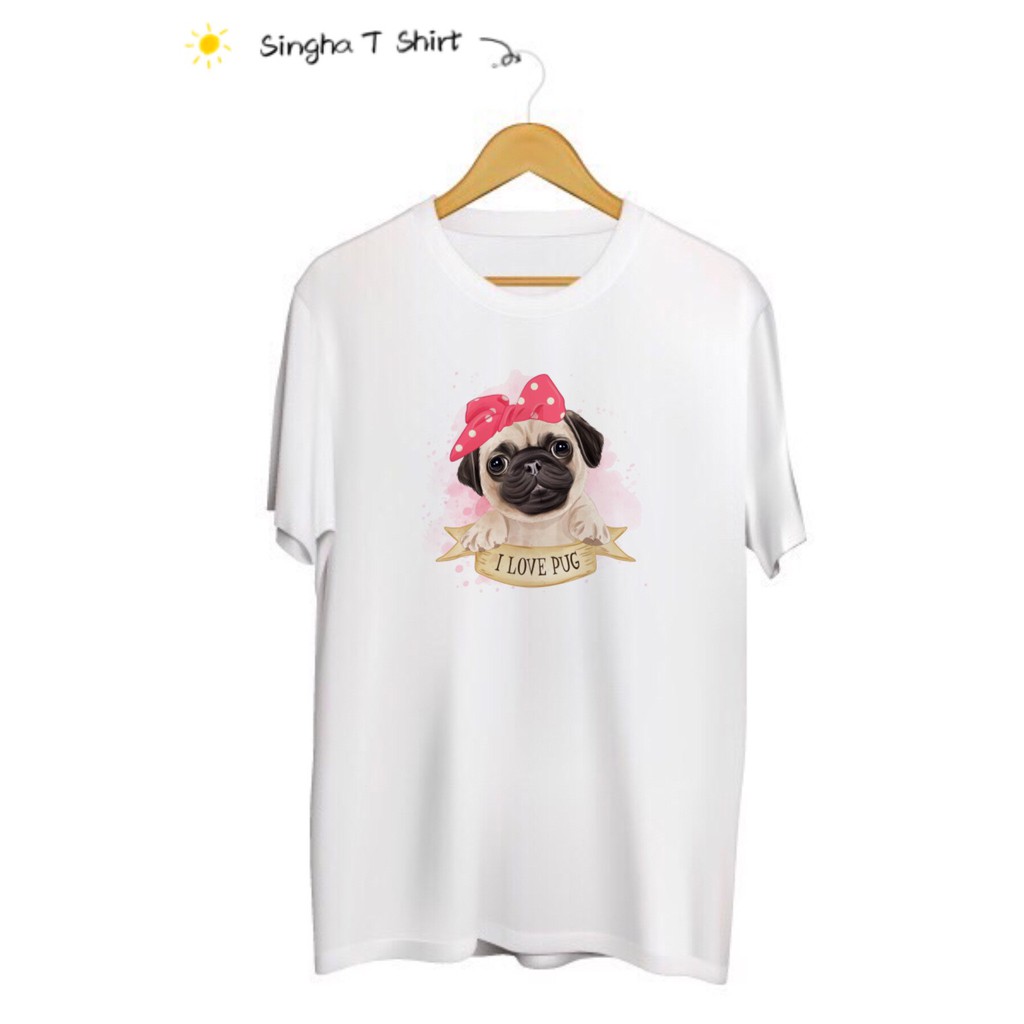 SINGHA T-Shirt เสื้อยืดกสรีนลายน้องหมา Pug Face