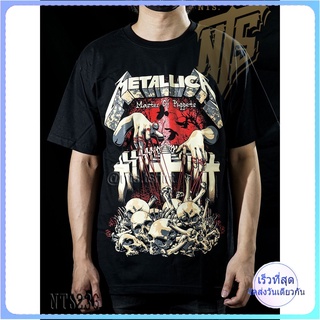 คอตต้อนคอกลมNTS​ 236 Metallica Master Of Puppets เสิ้อยืดดำ เสื้อยืดชาวร็อค เสื้อวง New Type System NTS Rock brand Sz. S