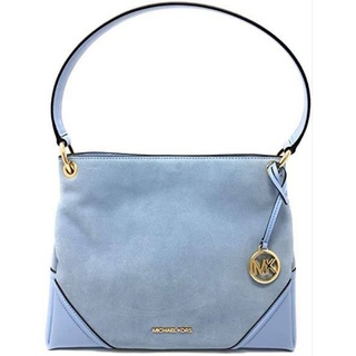 #mk #shoderbag Michael Kors Nicole Medium Suede Leather Shoulder Hobo Handbag Light Sky BlueGold Toned Size 12"