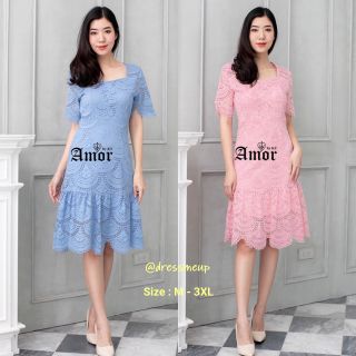 ชุดออกงาน ชุดราตรี ชุดไปงาน ชุดเดรส ชุดคนอ้วน 320# ✨Amor Cutie Lady Lace Dress✨