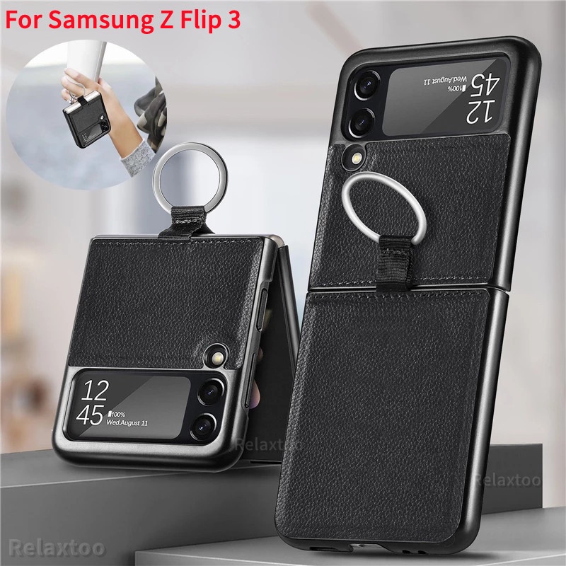 Fashion Litchi Grain Ring Case for Samsung Galaxy Z Flip3 Flip4 Flip 3 4 5G Cover Anti-fall luxury leather Phone Cases for Flip3 With Ring Casing #0