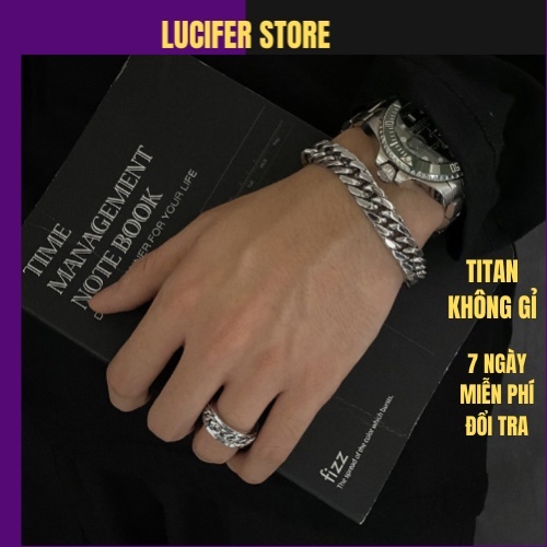 Cool Cuban TIN Chain Lucifer Store สร้อยข้อมือและแหวนผู้ชาย - สร้อยข้อมือเหล็กไทเทเนียมพร้อมสร้อยคอโ
