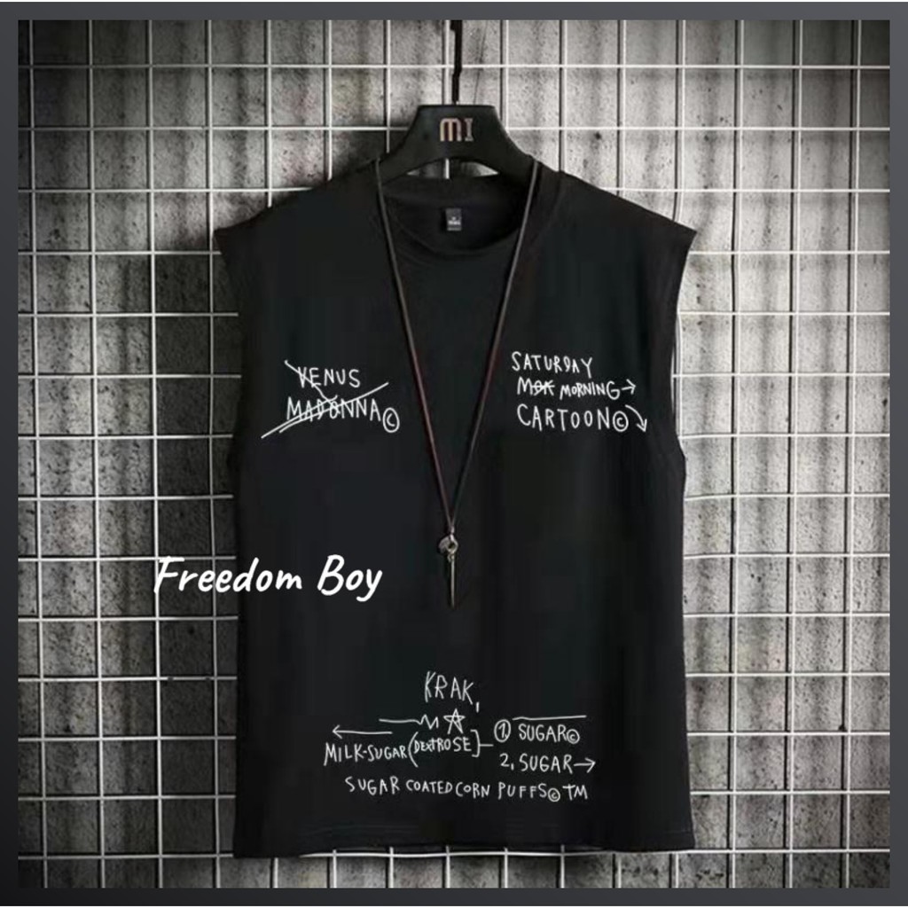 New เสื้อแขนกุด  เสื้อผ้าแฟชั่นผู้ชาย   เสื้อยืดคอกลมผู้ชาย สีพื้น เท่ๆสไตล์เกาหลี แฟชั่นสำหรับผู้ชาย 2 สี ดำ ขาว