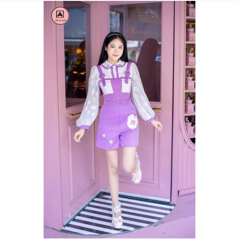 🎊ป้ายห้อย🎊Aileen Brand : Iris Angle จั๊มสูท ชุดหมี สีม่วง ดีเทลแต่งมุกกับดาวน่ารักๆ