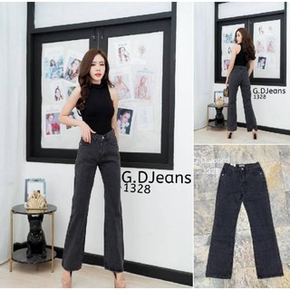G.D.Jeans รุ่น 1328#กางเกงยีนส์ขายาวผ้าด้านทรงกระบอกใหญ่สีดำฟอกความยาว39นิ้ว