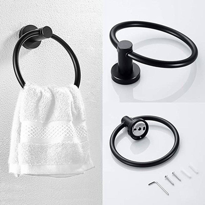 2Pcs Bathroom Hardware Black Towel Ring and Toilet Paper Holder