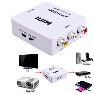 AV TO HDMI Converter Adapter HD 1080p ตัวแปลงสัญญาณภาพและเสียงจาก AV เป็น HDMI (สีขาว)