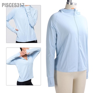 Pisces317 เสื้อแจ็กเก็ตแขนยาว มีฮู้ด ป้องกันแสงแดด Upf 50+ ระบายอากาศ สีฟ้า สําหรับผู้หญิง