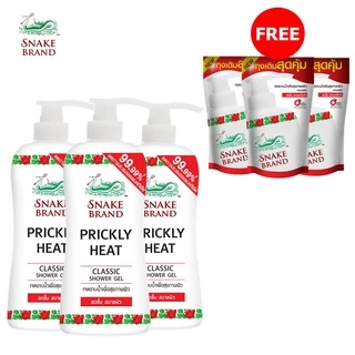 [ซื้อ 3 แถม 3] Snake Brand เจลอาบน้ำ ตรางู สูตรเย็น คลาสสิค 450 มล.3 ขวด แถม ถุงเติม 400 มล.3 ถุง ครีมอาบน้ำ, Classic