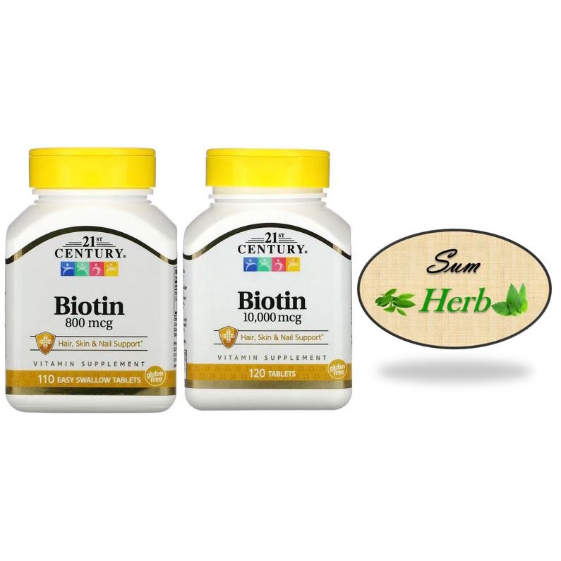 (พร้อมส่ง) 21st Century, Biotin, 800 / 10000 mcg, 110 / 120 Tablets. ไบโอติน