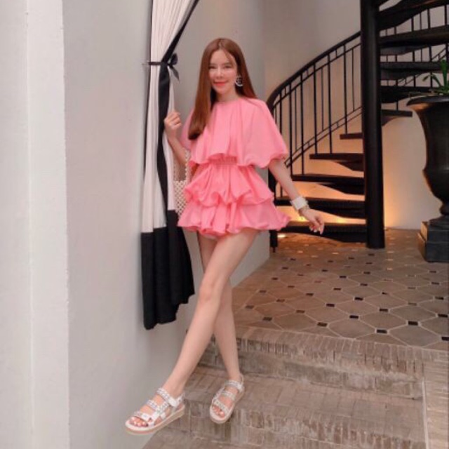 ❌ขายแล้ว❌เดรสชมพูมุกชั้น มือ2 ใส่แค่4ช.ม. งานป้ายHua Zhi Yu Fashion ฟรีไซส์ SML ใส่ได้ อก 34-42 เอวส