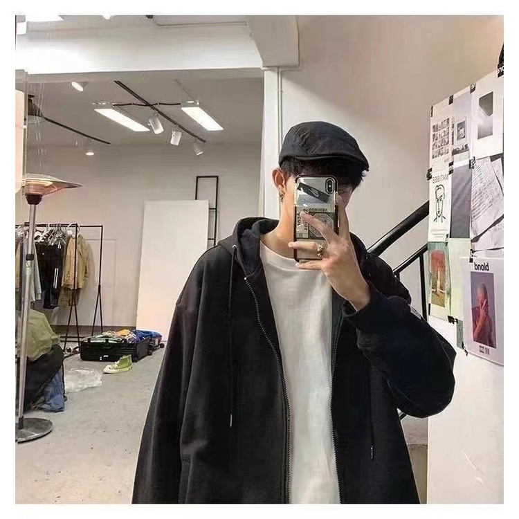 NEW🔥เสื้อคลุมมีฮู้ดผู้ชาย เสื้อคลุมแขนยาว กันร้อน กันหนาวมีซิปรูด มีหมวก สี ดำ เทา - รูปที่ 5