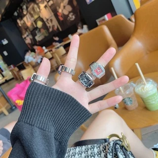 แหวนวินเทจ พังก์ ยืดหยุ่น แหวนนาฬิกาควอตซ์ สําหรับผู้หญิง ผู้ชาย ใหม่ ส่วนบุคคล ฮิปฮอป คู่รัก อุปกรณ์เสริม