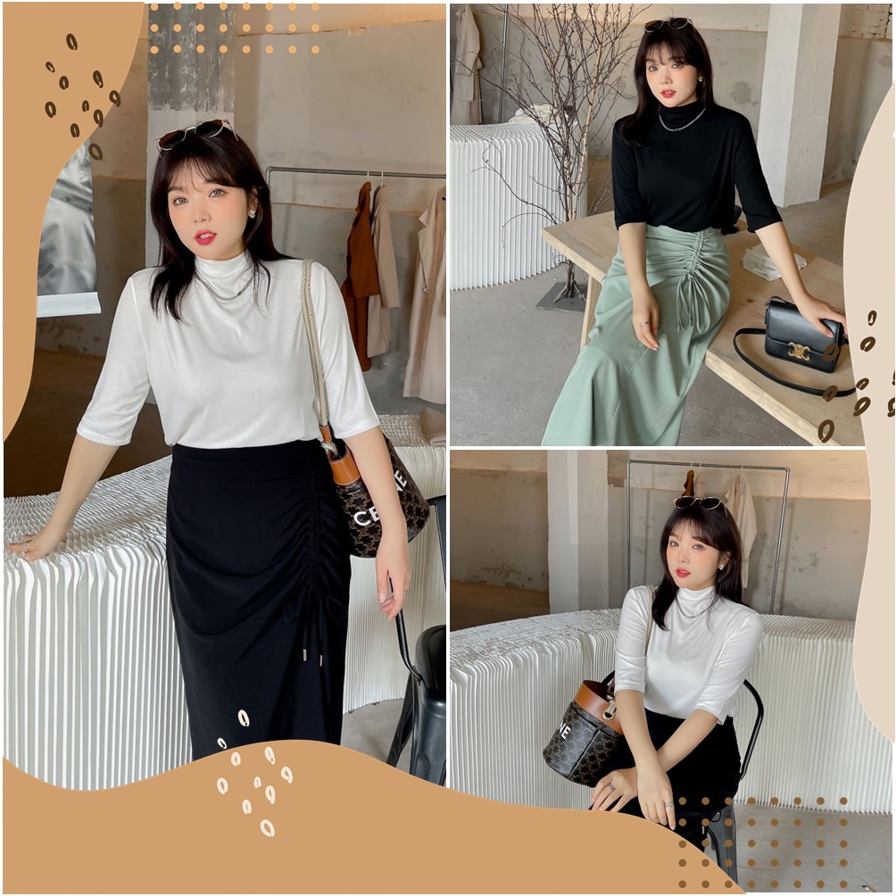 PMSWEET PLUSSIZE : PMP0710 : พร้อมส่ง เสื้อผ้าไซส์ใหญ่ เสื้อยืดคอเต่าคนอ้วน สาวอวบ เนื้อยืดหยุ่นได้ด