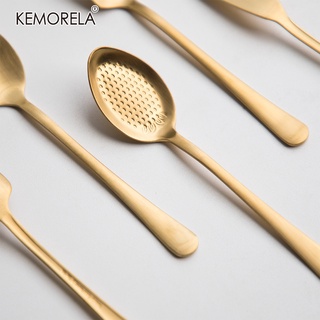 KEMORELA  ชุดช้อนส้อม สเตนเลส สีทอง มีดเนย เค้ก ช้อนสตรอเบอร์รี่ ไอศกรีม ผลไม้ เครื่องครัว