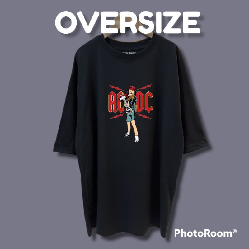 Happier than ever/เสื้อยืดโอเวอร์ไซส์สกรีนลายAC/DCสีดำ/ขาว