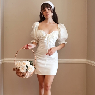 ชุดเดรสสําหรับสตรีเซ็กซี่แขนสั้นคอวีทรงสลิม Bodycon