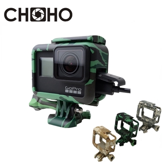 เคสกรอบป้องกันกล้อง Gopro สีเขียวทหาร พร้อมสกรู เมาท์ฐาน สําหรับ Go Pro Hero 5 6 7 สีดํา